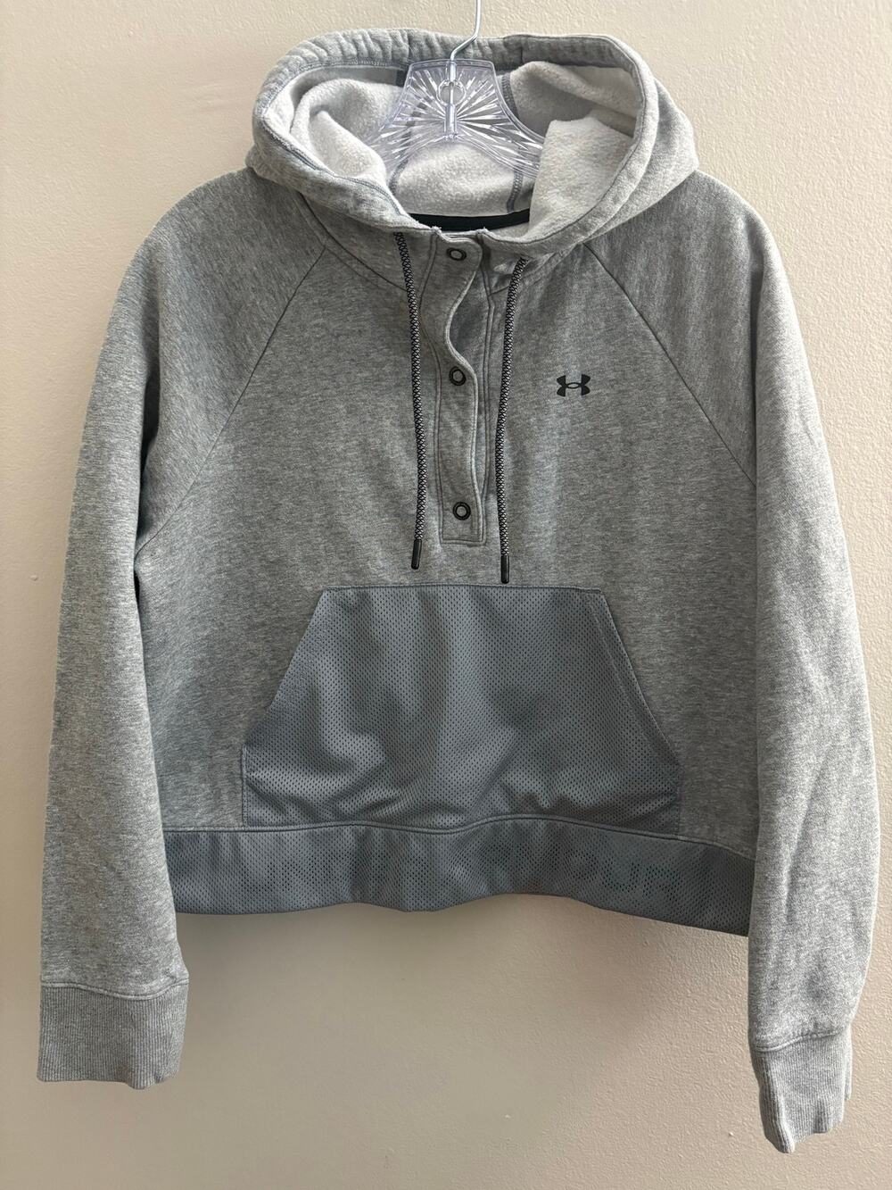 Under Armour Rival Fleece Mesh Hoodie Gray Snap Button Pullover Women's Size M